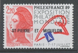 SPM  N°489 "Philexfrance' 89" Exposition Philatélique Mondiale, à Paris 2f20 Rouge, Noir, Bleu ZC489 - Nuovi