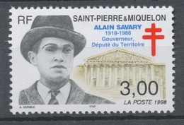 SPM  N°669 10e Anniversaire De Le Mort D' Alain Savary, Gouverneur, Député Du Territoire (1918-1988) 3f ZC669 - Ongebruikt