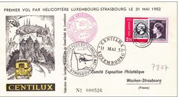 Strasbourg 1952 Premier Transport International Par Helicoptere Luxembourg Strasbourg 31 Mai Centilux - Brieven En Documenten