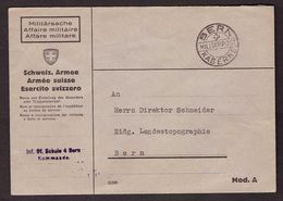 Switzerland, Undated Service Cover With Bern Kaserne Miltar Post Cancel    -K94 - Oblitérations