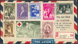 N°493/503 - Série 75ème ANNIVERSAIRE De La CROIX-ROUGE obl. Sc BRUXELLES 1 sur Lettre Recommandée Et Par Avion (Etiq.) D - Storia Postale