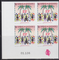 WALLIS & FUTUNA (1989) Fresco. Palm Trees. Imperforate Corner Block Of 4. Scott No 382, Yvert No 388. - Imperforates, Proofs & Errors