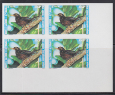 NEW CALEDONIA (1985) Island Thrush (Turdus Poliocephalus Xanthopus). Imperforate Corner Block Of 4. Scott No 534 - Sin Dentar, Pruebas De Impresión Y Variedades