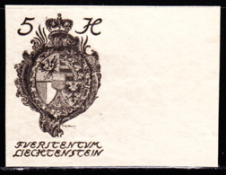 LIECHTENSTEIN (1920) Coat Of Arms. Imperforate Trial Color Proof In Black. Scott No 18. - Ensayos & Reimpresiones