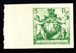 LIECHTENSTEIN (1921) Coat Of Arms. Cherubs. Imperforate Trial Color Proof In Unissued Color. Scott No 57. - Proeven & Herdruk