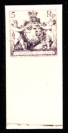 LIECHTENSTEIN (1921) Coat Of Arms. Cherubs. Imperforate Trial Color Proof In Black On Card Stock. Scott No 57. - Probe- Und Nachdrucke