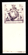 LIECHTENSTEIN (1921) Coat Of Arms. Cherubs. Imperforate Trial Color Proof In Black On Card Stock. Scott No 57. - Ensayos & Reimpresiones