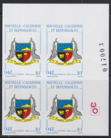 NEW CALEDONIA (1986) Coat Of Arms Of Mont Dore. Imperforate Corner Block Of 4. Scott No 546, Yvert No 524. - Ongetande, Proeven & Plaatfouten