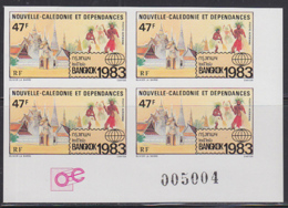 NEW CALEDONIA (1983) Dancers. Temple. Imperforate Corner Block Of 4. Bangkok 1983 Exhibition. Scott No C189 - Sin Dentar, Pruebas De Impresión Y Variedades