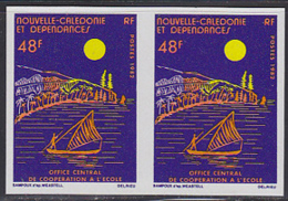 NEW CALEDONIA (1982) Native Sailboat. Full Moon. Imperforate Pair. Scott No 481, Yvert No 464. - Ongetande, Proeven & Plaatfouten