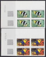 NEW CALEDONIA (1984) Fish In Noumea Aquarium. Set Of 2 Imperforate Corner Blocks Of 4. Scott Nos C193-4 - Ongetande, Proeven & Plaatfouten