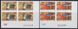 NEW CALEDONIA (1988) Tropical Fish. Set Of 2 Imperforate Corner Blocks Of 4. Scott Nos 573-4, Yvert Nos 551-2. - Ongetande, Proeven & Plaatfouten