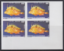 NEW CALEDONIA (1989) Stoutspine Waspfish (Ocosia Apia). Imperforate Corner Block Of 4. Scott No 611, Yvert No 577. - Sin Dentar, Pruebas De Impresión Y Variedades