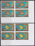 WALLIS & FUTUNA (1993) Tropical Fish. Set Of 2 Imperforate Corner Blocks Of 4. Scott Nos 432,435. Yvert Nos 457-8. - Non Dentellati, Prove E Varietà