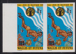 WALLIS & FUTUNA (1975) Spear Fishing. Imperforate Pair. Scott No C64, Yvert No PA66. South Pacific Games. - Imperforates, Proofs & Errors