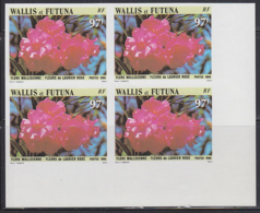 WALLIS & FUTUNA (1986) Rose Laurel. Imperforate Corner Block Of 4. Scott No 345, Yvert No 351. - Non Dentellati, Prove E Varietà