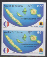 WALLIS & FUTUNA (1994) South Pacific Geography. Imperforate Pair. Scott No C177, Yvert No PA181. - Geschnittene, Druckproben Und Abarten