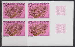 WALLIS & FUTUNA (1982) Knotted Fan Coral (Milithea Ocracea). Imperforate Corner Block Of 4. Scott No 294 - Non Dentellati, Prove E Varietà