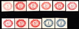 LIECHTENSTEIN (1920) Set Of 12 Postage Due Proofs In Final Colors. Scott Nos J1-11. - Ensayos & Reimpresiones