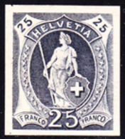 SWITZERLAND (1882) Helvetia. Imperforate Proof In Unissued Color (grey). Scott No 83. - Nuevos