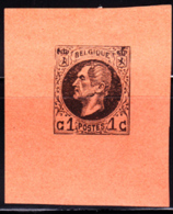 BELGIUM (1865) King Leopold I. Imperforate Essay Of 1c Stamp On Orange Paper. - Zonder Classificatie