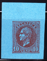 BELGIUM (1865) King Leopold I. Imperforate Essay Of 10c Stamp On Blue Paper. - Non Classés