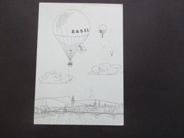 Schweiz 1955 Künstler AK Fesselballon SST Mustermesse Basel Ballonaufstieg Und Ballon Basel 1955 In Die DDR Gesendet - Briefe U. Dokumente