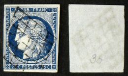 N° 4 25c CERES Bleu TB Oblit Cote 65€ - 1849-1850 Cérès