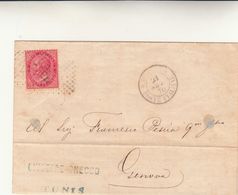 Tunisi Per Genova, 40 Cent. Carminio, Annul Numerale A Punti 235 E Tunisi Poste Italiane Al Retro Transito Cagliari 1870 - Autres & Non Classés