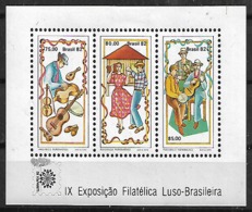 1982 Brasil Expo Fil.Luso Brasileira Baile-musica-instrumentos Musicales Block Nuevo - Briefmarkenausstellungen
