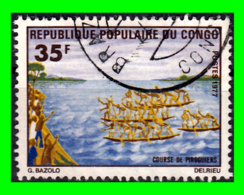 REPUBLIQUE DU CONGO SELLO AÑO 1977 CARRERAS DE PIRAGUAS - Gebraucht