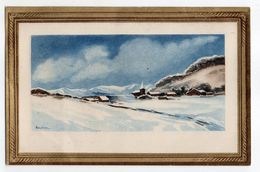 Nouvel An - Bonne Année  -1944 -- Tableau Signé Représentant Un Paysage De Neige Avec Village--.à Saisir - Nieuwjaar