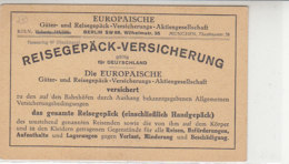 Reisegepäck-Versicherung Gültig Für Deutschland / Rückseite! - Lettres