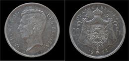 Belgium Albert I 20 Frank (4belga) 1932FR-pos B - 20 Francs & 4 Belgas