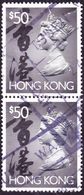 HONG KONG 1992 QEII $50 Vertical Pair Grey-Black SG717 Used - Used Stamps