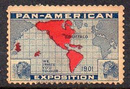 USA 1901 PAN-AMERICAN WE INVITE YOU TO OUR EXPOSITION BUFFALO EXPO PHILATELIC STAMP LABEL MAP Reklamemarke Vignette - Non Classificati