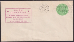 1949-EP-151 CUBA REPUBLICA 1949 POSTAL STATIONERY Ed.93. 1c JOSE MIRO ARGENTER. FDC RED CANCEL SUPER CONSERVATION. - Altri & Non Classificati