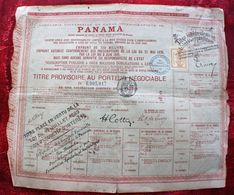 1888 Action & Titre Thème Navigation COMPAGNIE UNIVERSELLE DU CANAL INTEROCÉANIQUE DE PANAMA+FISCAUX+VIGNETTE CONTRÔLE - Navigation