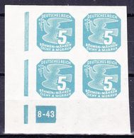 Boheme Et Moravie 1943 Mi 118 (Yv TPJ 12), (MNH)** Bloc De 4 Avec No De Planche 8-43,cadre De La Feuille 2x Interrompu - Unused Stamps