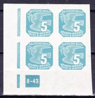 Boheme Et Moravie 1943 Mi 118 (Yv TPJ 12), (MNH)** Bloc De 4 Avec No De Planche 8-43,cadre De La Feuille 2x Interrompu - Neufs