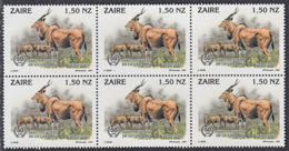 A5033 ZAIRE 1993, SG 1414 50th Anniv Garamba National Park, Eland, MNH Block Of 6 - Unused Stamps