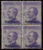 ITALIA ISOLE DELL'EGEO SCARPANTO 1912 50 C. (Sass. 7) QUARTINA NUOVA INTEGRA ** - Egeo (Scarpanto)