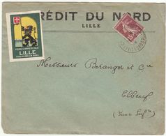 EAC Crédit Du Nord 15c Semeuse Perforé Perfin "CN" Cad Lille 1926 + Vignette Foire De Lille - 1921-1960: Période Moderne