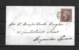 1850 Great Britain QV 1d Red Imperf Blued Paper On London 52 Cover To Piccadilly - Covers & Documents