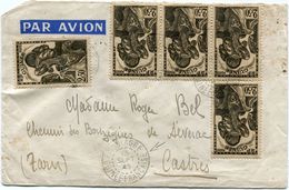 GUINEE FRANCAISE LETTRE PAR AVION AVEC AFFRANCHISSEMENT COMPLEMENTAIRE AU DOS DEPART FRIGUIAGBE 13 SEPT 45 POUR LA...... - Storia Postale