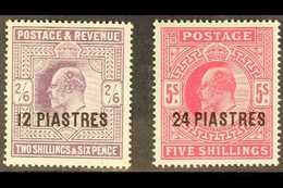 1911 - 13  12pi On 2s 6d And 24pi On 5s Carmine, SG 33/4, Very Fine And Fresh Mint. (2 Stamps) For More Images, Please V - British Levant