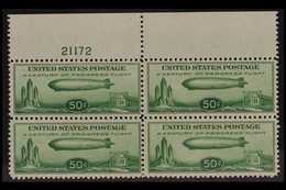 1933  50c Green Graf Zeppelin Air Post, Scott C18 (SG A732) Never Hinged Mint BLOCK OF FOUR WITH PLATE NUMBER For More I - Autres & Non Classés