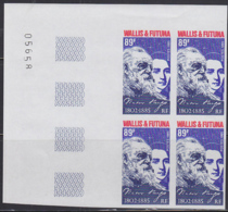 WALLIS & FUTUNA (1985) Victor Hugo Portraits In His Youth And Old Age. Imperforate Corner Block Of 4. Scott No 326. - Imperforates, Proofs & Errors