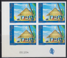 WALLIS & FUTUNA (1987) Christmas Scene. Imperforate Corner Block Of 4. Scott No C156, Yvert No PA159. - Geschnittene, Druckproben Und Abarten