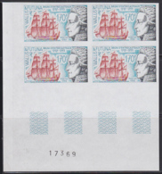 WALLIS & FUTUNA (1993) D'Entrecasteaux. Sailing Ship. Imperforate Corner Block Of 4. Scott No 447, Yvert No 453. - Non Dentellati, Prove E Varietà